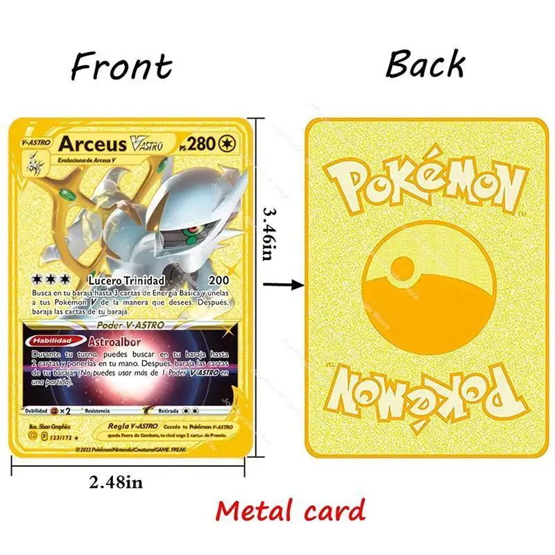 New Spanish Pokemon Metal Card Pokémon Gold Card España Hard Iron Card Pokemon Vstar Arceus Vmax Charizard Game Collection Toys
New Spanish Pokemon Metal Card Pokémon Gold Card España Hard Iron Card Pokemon Vstar Arceus Vmax Charizard Game Collection Toys
