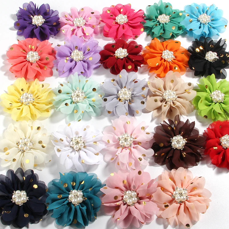100Pcs 7.5cm 2.9inch Gold Dot Chiffon Fabric Artificial Flowers with Rhinestone Pearls Beads for Wedding Invitation Brooch
100Pcs 7.5cm 2.9inch Gold Dot Chiffon Fabric Artificial Flowers with Rhinestone Pearls Beads for Wedding Invitation Brooch
