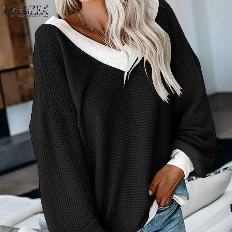 Oversized ZANZEA Casual Solid Loose Blusa V Neck Patchwork Chemise Fashion Women Waffle Tops Tunic 2022 Long Sleeve Knitted Tees
Oversized ZANZEA Casual Solid Loose Blusa V Neck Patchwork Chemise Fashion Women Waffle Tops Tunic 2022 Long Sleeve Knitted Tees