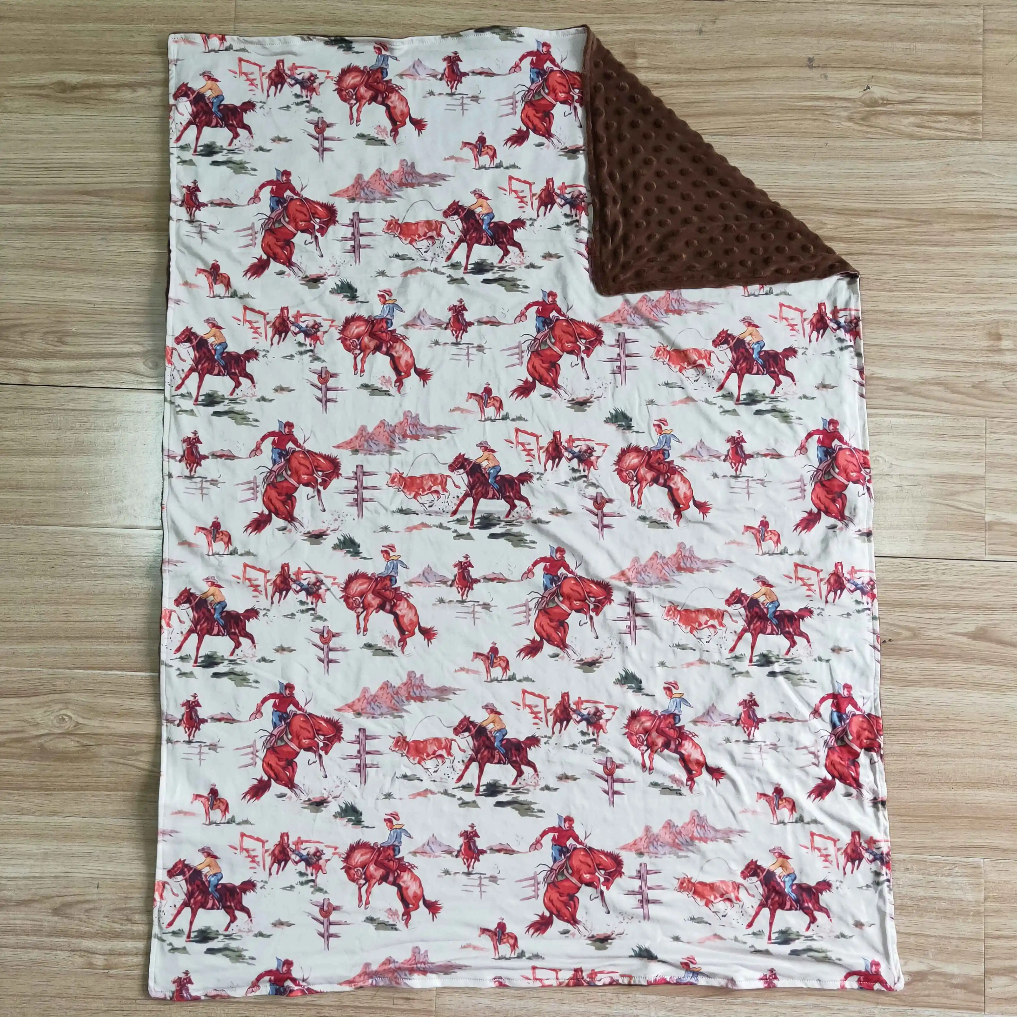 

H​ot Sale NO MOQ Western Cowboy Style Toddler Soft Fabric Swaddle Wraps Newborn Brown Fleece Blankets