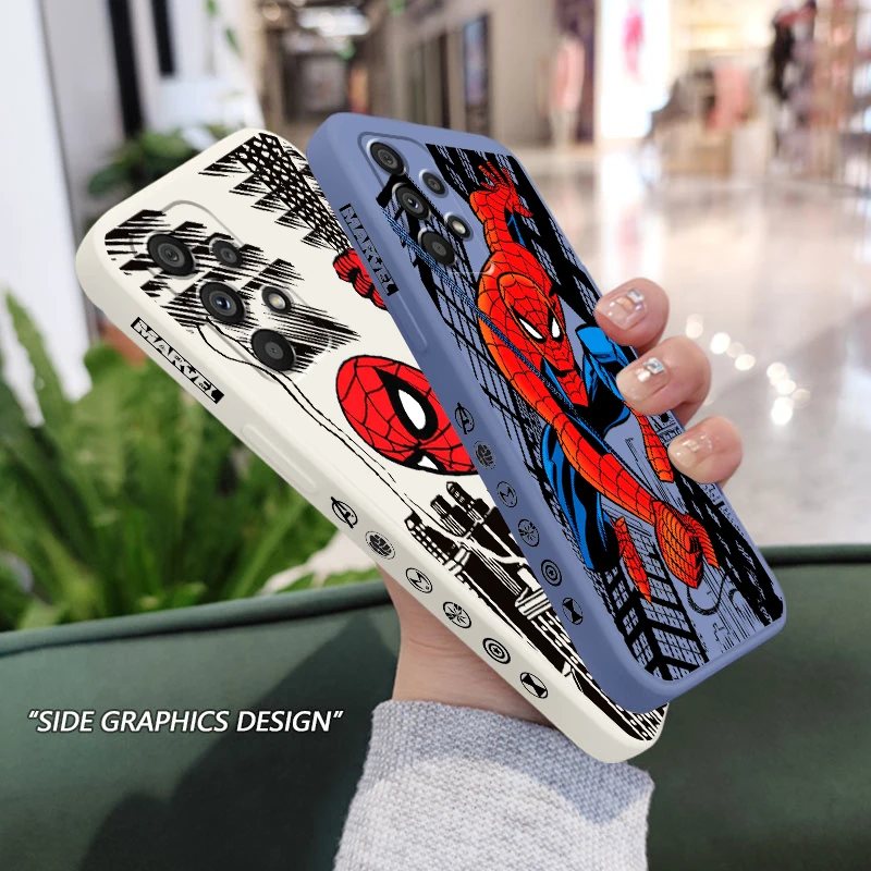 

Spiderman Marvel superhero Case For Samsung A73 A53 A33 A52 A32 A23 A22 A71 A51 A21S A03S 5G Liquid Left Rope Phone Cover
