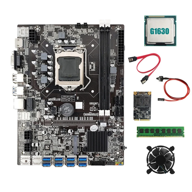 B75 BTC Miner Motherboard 8XUSB+G1630 CPU+DDR3 4G 1600Mhz RAM+MSATA SSD 128G+CPU Cooling Fan+SATA Cable+Switch Cable
B75 BTC Miner Motherboard 8XUSB+G1630 CPU+DDR3 4G 1600Mhz RAM+MSATA SSD 128G+CPU Cooling Fan+SATA Cable+Switch Cable