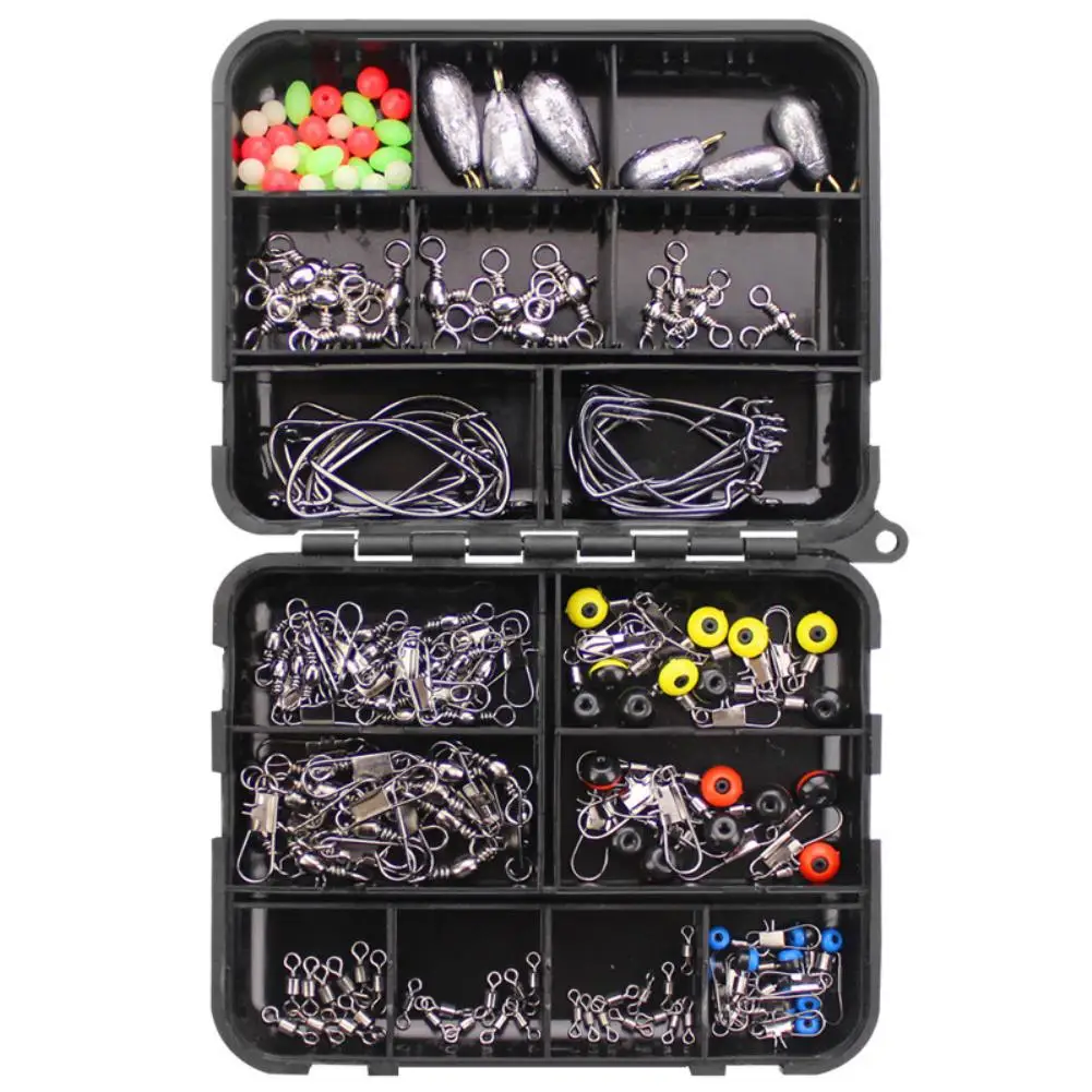 

160pcs Fishing Accessories Kit With Tackle Box Including Fishing Swivels Snaps Fishing Weights Sinkers Fishing Beads Jig Hooks