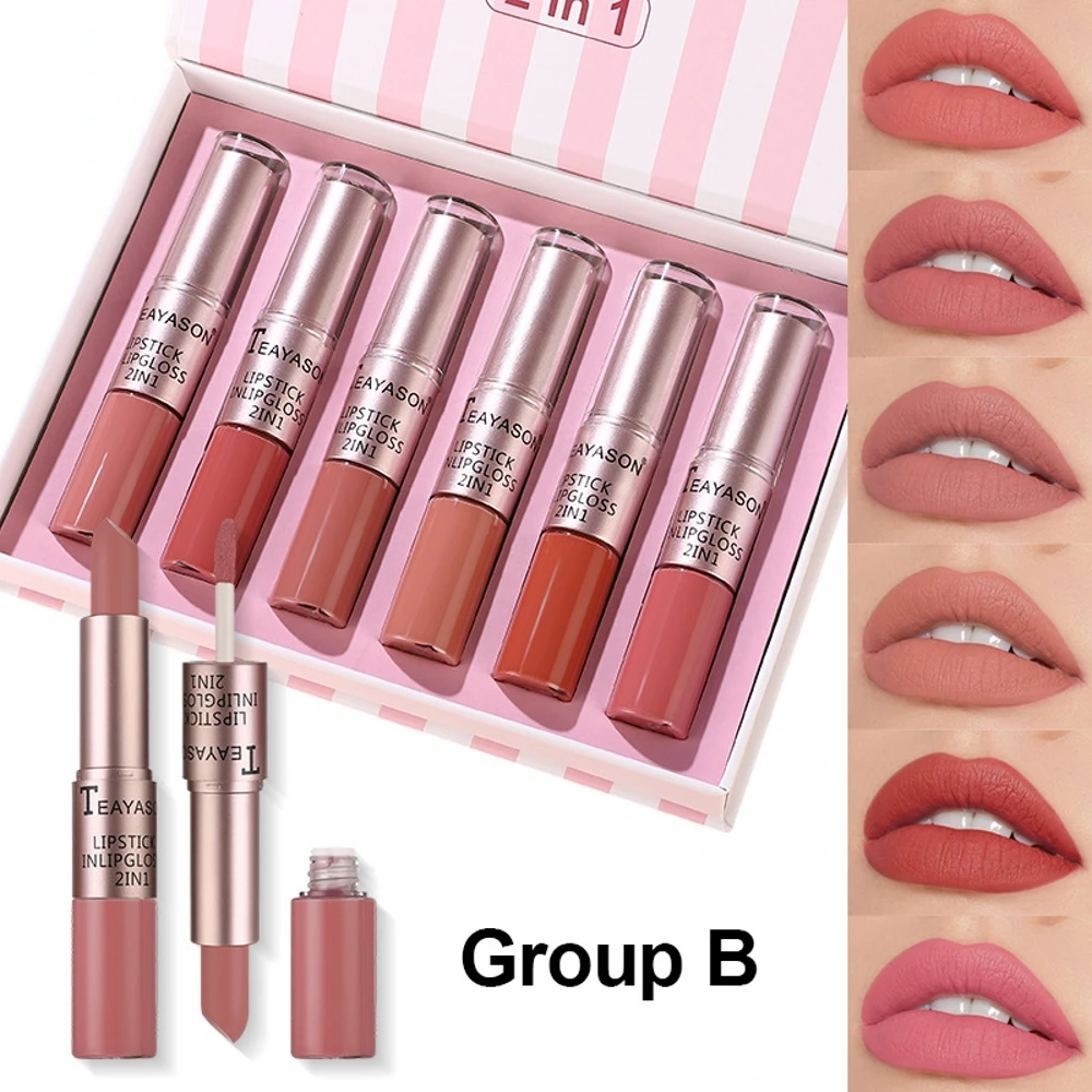 6 Color/Set 2-In-1 Double Head Long Lasting Matte Bean Paste Color Matte Lip Gloss Liquid Lipstick Lip Tint Makeup Lips Liner
6 Color/Set 2-In-1 Double Head Long Lasting Matte Bean Paste Color Matte Lip Gloss Liquid Lipstick Lip Tint Makeup Lips Liner