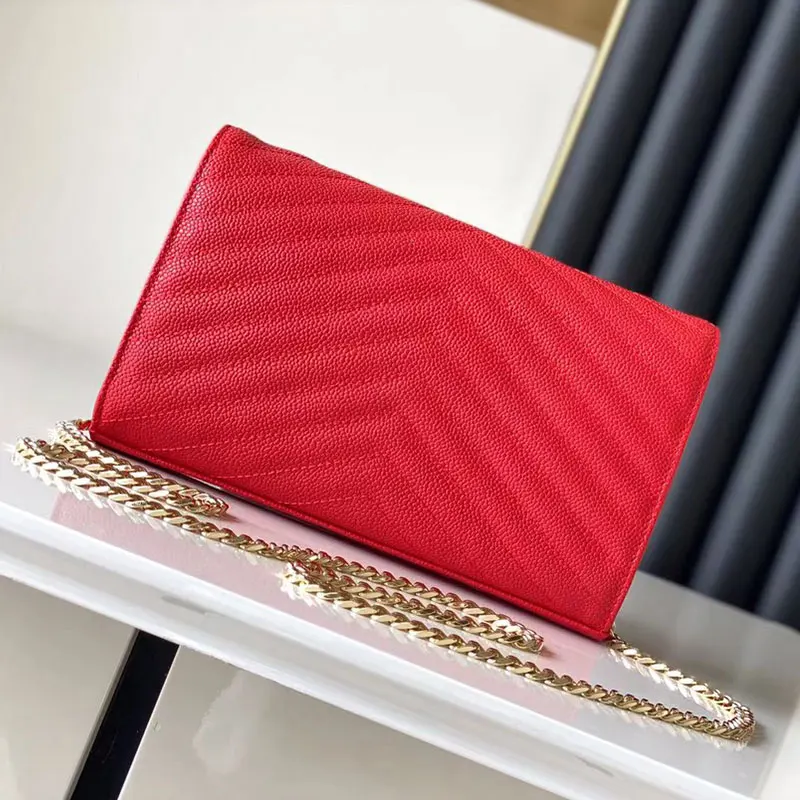 

Caviar Leather Chain Bag Classic Versatile Wallet Card Bag Envelope Flip Bag Fashion Shoulder Messenger Women Coin Purse