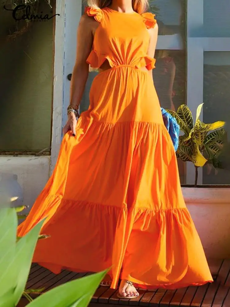 Celmia Women Party Dress Sexy Backless Sleeveless Holiday Pleated Long Vestidos Ruffle 2022 Summer Waist Hollow Out Maxi Robes
Celmia Women Party Dress Sexy Backless Sleeveless Holiday Pleated Long Vestidos Ruffle 2022 Summer Waist Hollow Out Maxi Robes