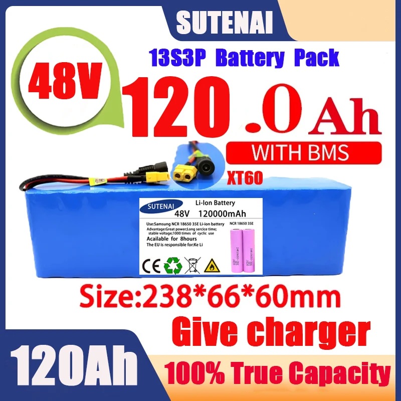 Powerful 48V 120000mAh 1000w 13S3P XT60 120Ah Li-ion Battery for 54.6V Scooter Electric Bike with BMS Charger
Powerful 48V 120000mAh 1000w 13S3P XT60 120Ah Li-ion Battery for 54.6V Scooter Electric Bike with BMS Charger