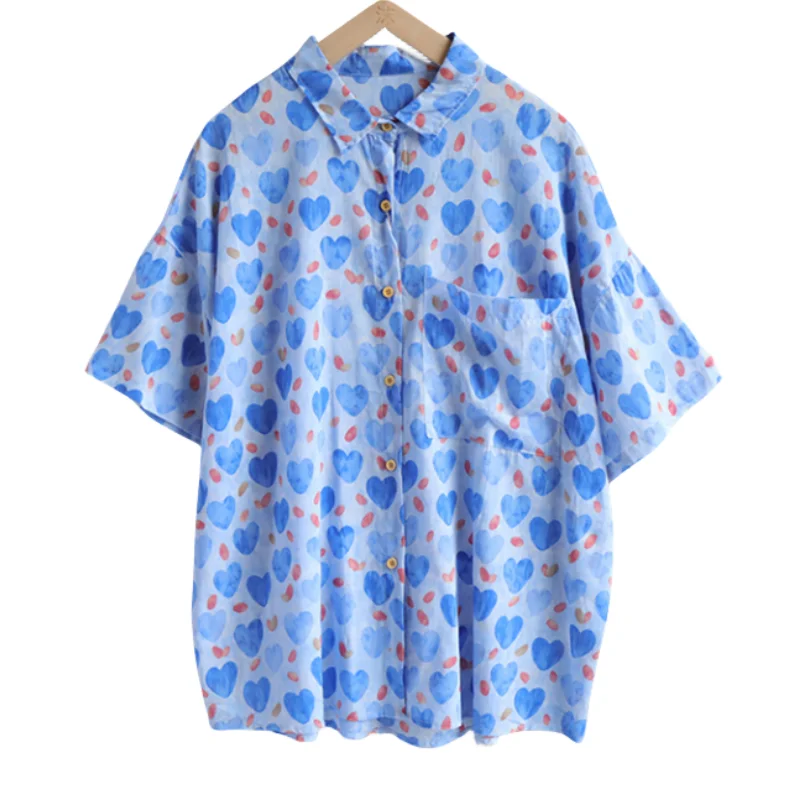 Summer Girlish Cotton Vintage Pocket Turn-down Collar Tops Red Heart Printed Clothing Loose Casual Prairie Chic Shirts Coats
Summer Girlish Cotton Vintage Pocket Turn-down Collar Tops Red Heart Printed Clothing Loose Casual Prairie Chic Shirts Coats