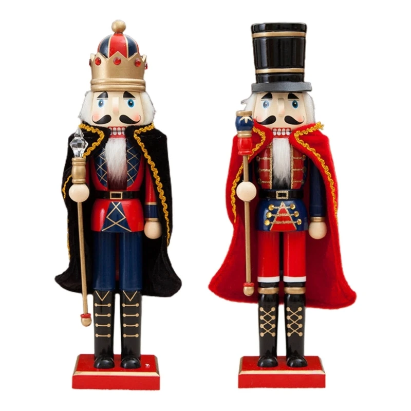 

Merry Christmas Decorations Cape Nutcracker Figurine Wooden Soldier King Puppet Ornament for Indoor Winter Table Home D0LD