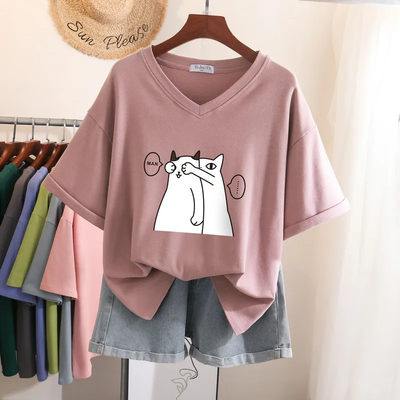 DAYIFUN Oversized T Shirts 100% Cotton Plus Size T Shirt Summer Top Tees Cat Printed V Neck L-6XL Short Sleeve Tshirt Women
DAYIFUN Oversized T Shirts 100% Cotton Plus Size T Shirt Summer Top Tees Cat Printed V Neck L-6XL Short Sleeve Tshirt Women