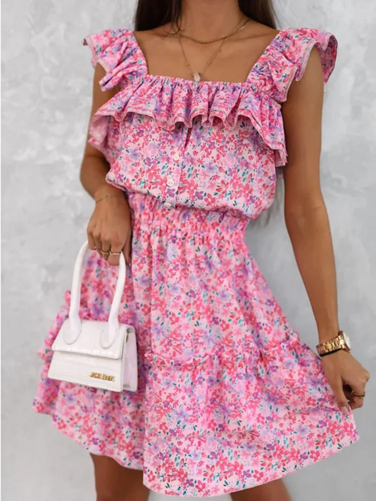Spring Floral Print Office Lady Dress Elegant Square Collar Ruffle Women Party Dress Summer Butterfly Sleeve Elastic Waist Dress
Spring Floral Print Office Lady Dress Elegant Square Collar Ruffle Women Party Dress Summer Butterfly Sleeve Elastic Waist Dress