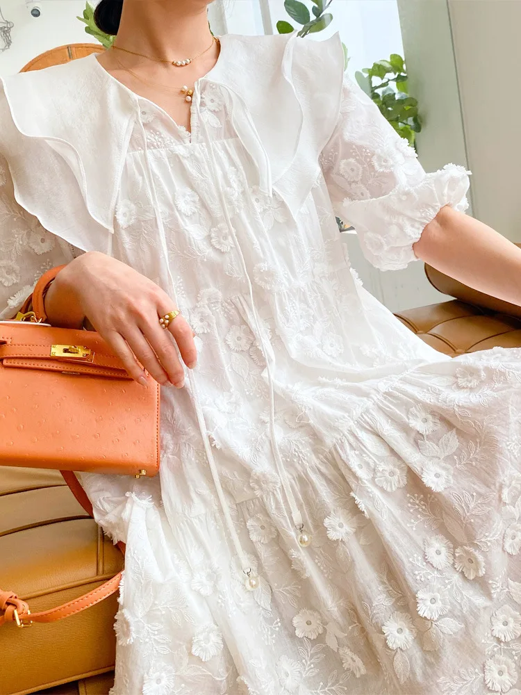 2023 Summer Three-Dimensional Flower Embroidery White Temperament Celebrity Fairy Double-Layer Loose Cotton Women Dresses 
2023 Summer Three-Dimensional Flower Embroidery White Temperament Celebrity Fairy Double-Layer Loose Cotton Women Dresses