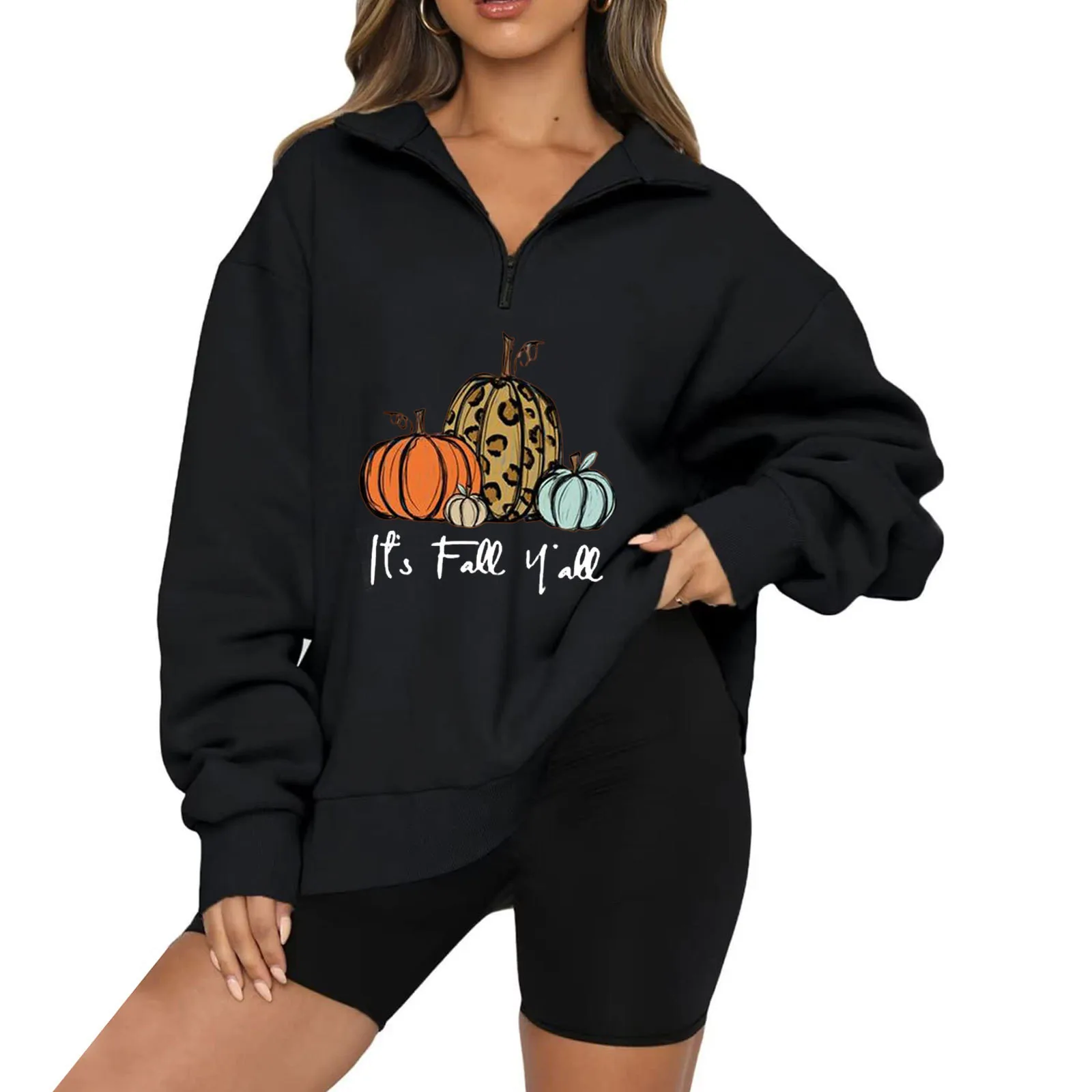 Tops For Womens Thanksgiving Print Oversized Half Zip Pullover Long Sleeve Sweatshirt Quarter Zip Hoodie Sweater Casual Knit Top
Tops For Womens Thanksgiving Print Oversized Half Zip Pullover Long Sleeve Sweatshirt Quarter Zip Hoodie Sweater Casual Knit Top