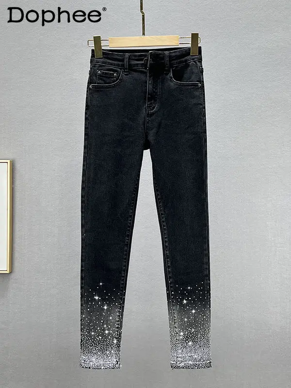 Gradient Rhinestone Black Jeans for Women 2022 New Autumn Elastic Skinny High Waist Slimming Tappered Pencil Pants Denimwear 
Gradient Rhinestone Black Jeans for Women 2022 New Autumn Elastic Skinny High Waist Slimming Tappered Pencil Pants Denimwear