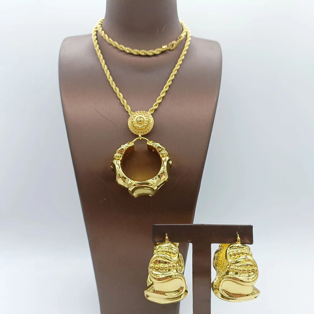 Trend Women Jewelry Set 18k Gold Plated Hoop Earrings and Chain Necklace African Dubai Gold Color Pendant Earrings Jewelry Gifts
Trend Women Jewelry Set 18k Gold Plated Hoop Earrings and Chain Necklace African Dubai Gold Color Pendant Earrings Jewelry Gifts
