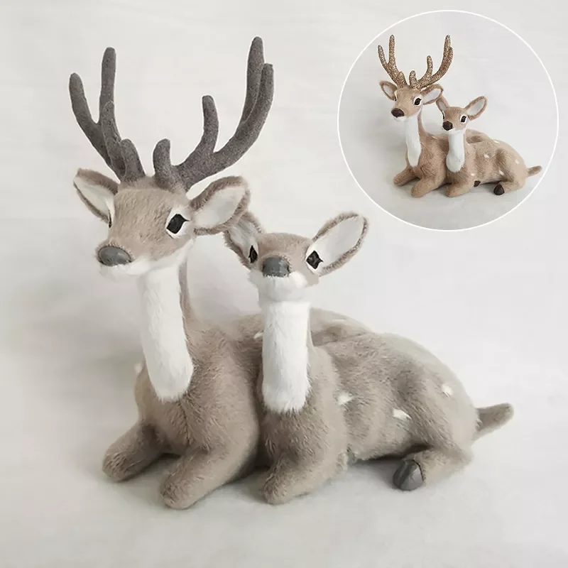 

Artificial Lying Christmas Simulation Sika Deer Reindeer Fairy Garden Miniatures Prop Animal Model Figurine Shop Window Showcase