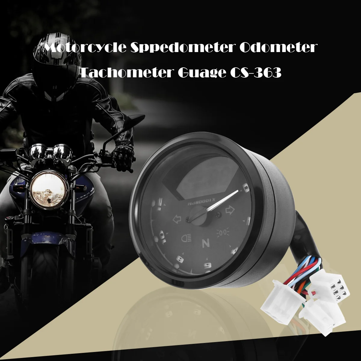 

12000RPM Universal LED Backlight Motorcycle Motorbike Speedometer Odometer Tachometer Gauge (Black)