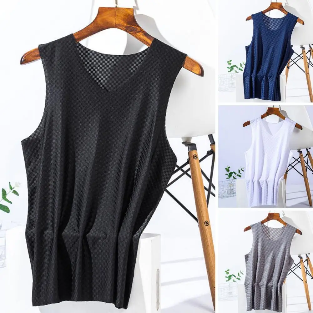 Men Vest Sleeveless Grid Texture Smooth Thin Elastic Solid Color Ice Silk Seamless Vest Sportwear 
Men Vest Sleeveless Grid Texture Smooth Thin Elastic Solid Color Ice Silk Seamless Vest Sportwear
