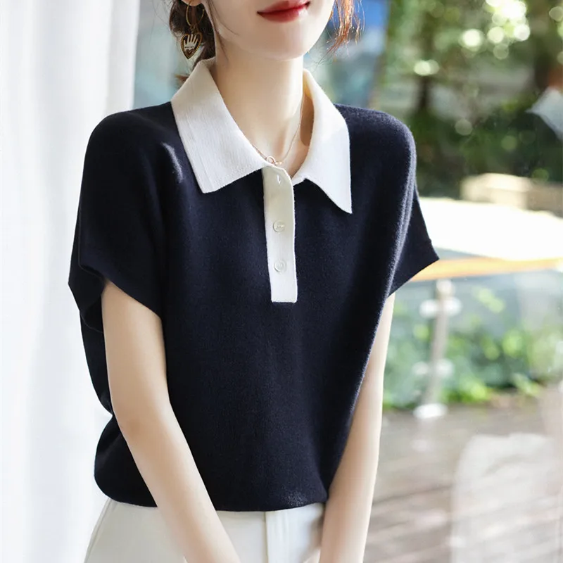 Knit Tops Spring and Summer Knitwears Sweater Women's Polo Pullover Tank Pullovers Short Sleeve T-Shirt Knitted Basic Jerseis
Knit Tops Spring and Summer Knitwears Sweater Women's Polo Pullover Tank Pullovers Short Sleeve T-Shirt Knitted Basic Jerseis