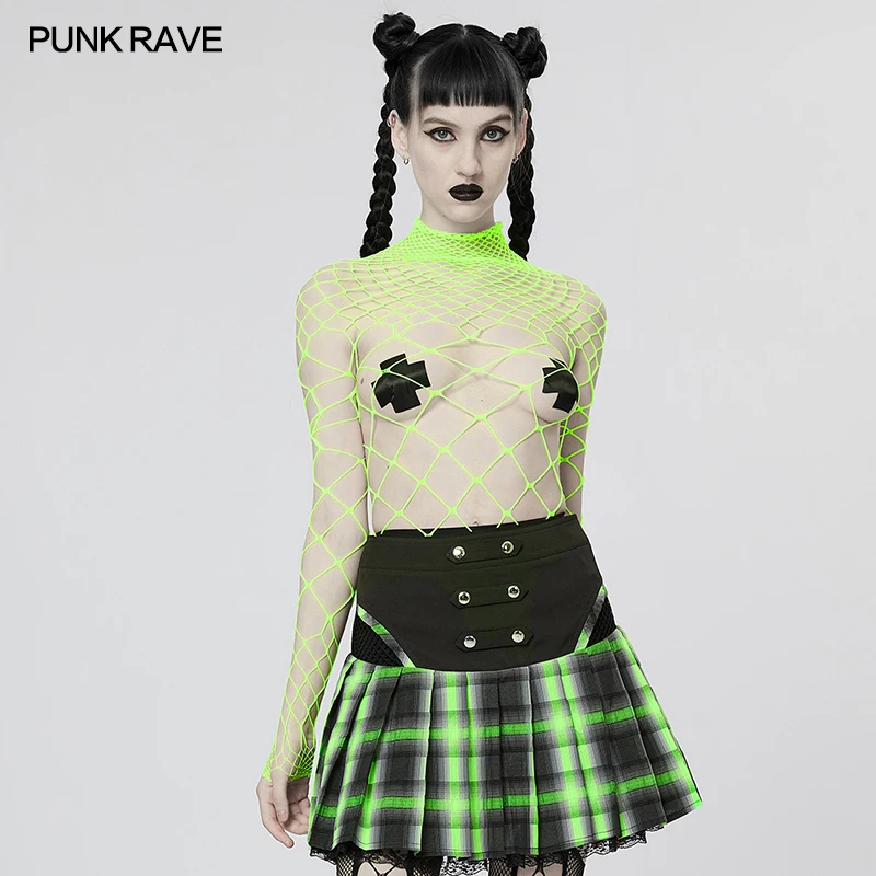 PUNK RAVE Women's Punk One-piece Mesh T-shirt Simple Style Fluorescent Greenclub Sexy Tops Spring & Summer 
PUNK RAVE Women's Punk One-piece Mesh T-shirt Simple Style Fluorescent Greenclub Sexy Tops Spring & Summer