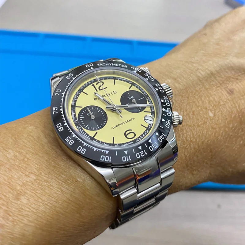 

Parnis 2023new 39mm Silver Case Men Quartz Chronograph Watch Sapphire Glass VK64 Movement Stainless Steel Wristwatches Calendar