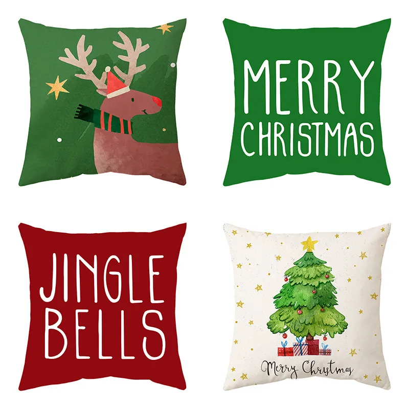 

Merry Christmas Throw Pillow Cover Snow Tree Print Home Sofa Couch Cover Farmhouse Home Decor Pillowcase 45*45cm