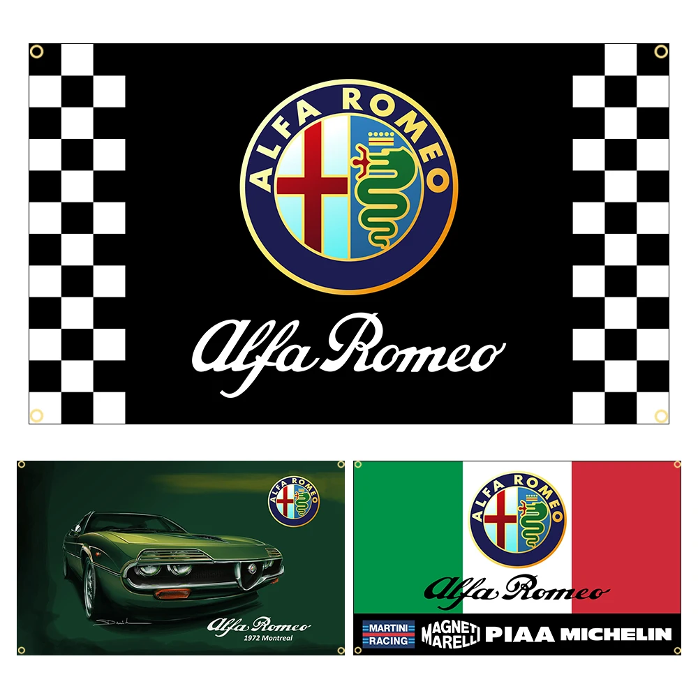 

Флаг Alfa Romeos 90x150 см, украшение для гоночного автомобиля с принтом из полиэстера, баннер, гобелен, флаг