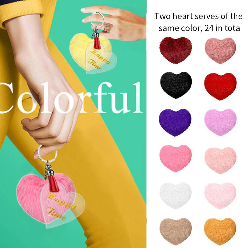 

Heart shaped plush ball with tassel heart shaped acrylic key chain embryo DIY keychain jewellery set