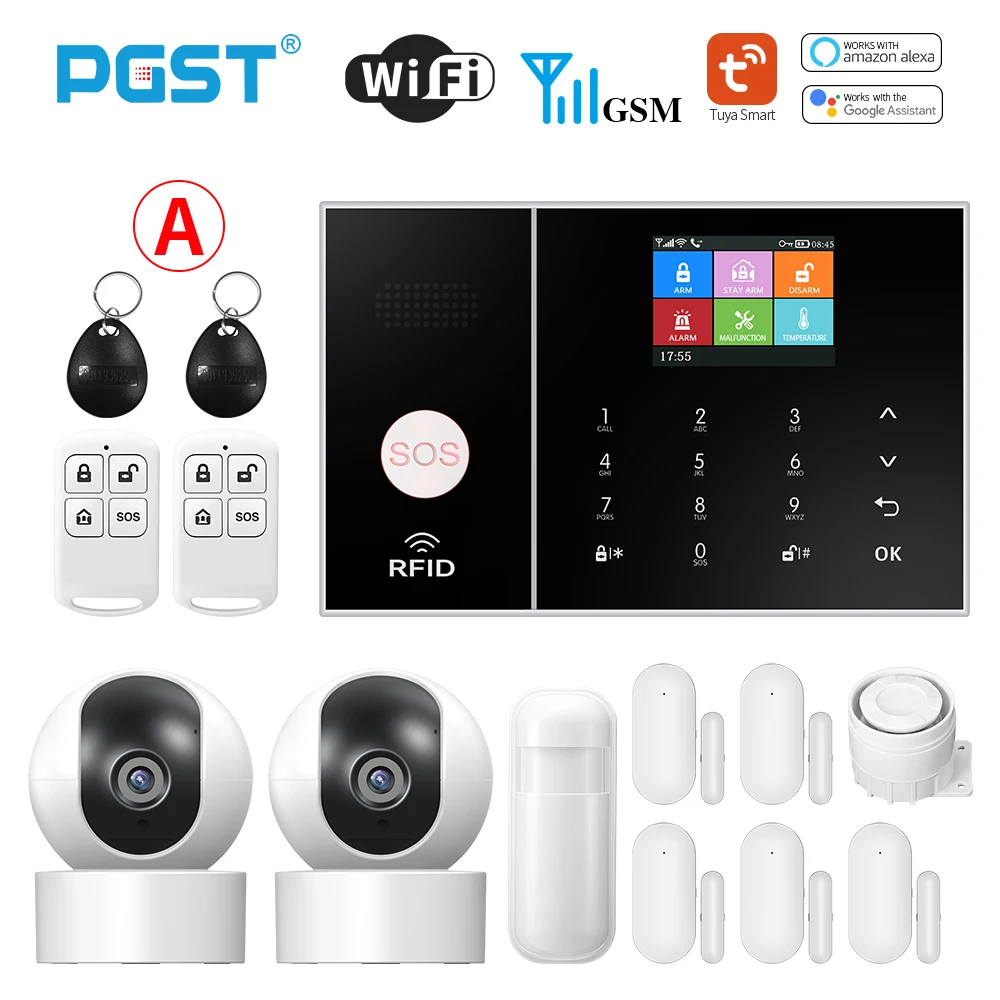 

Умная Система сигнализации PGST для дома, Wi-Fi GSM охранная сигнализация с дверью и датчиком движения, управление через приложение, работает с Alexa