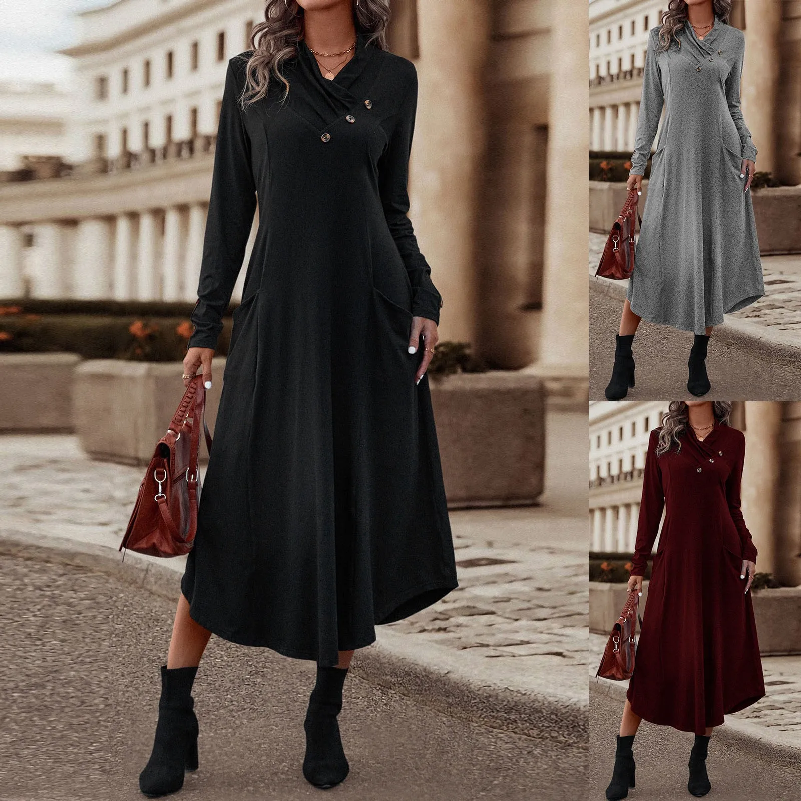 Womens Loose And Comfortable Button Decoration Solid Color Long Sleeve Skirt Wrap Dress for Women Summer
Womens Loose And Comfortable Button Decoration Solid Color Long Sleeve Skirt Wrap Dress for Women Summer