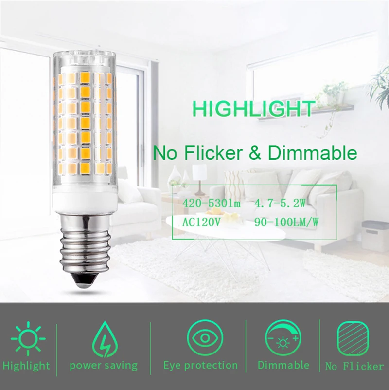 

1 Pcs Mini Super Bright E14 Led Bulb Small Screw 120V No Flicker & Dimmable Flash Source Corn Bulb Chandelier Refrigerator Lamp