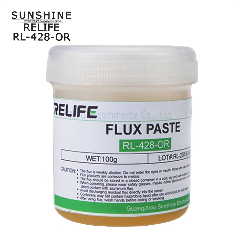 Флюс RELIFE RL-428-OR 100g PCB SMD BGA, бессвинцовая и галогенная, экологически чистая паяльная паста с канифолью без очистки
Флюс RELIFE RL-428-OR 100g PCB SMD BGA, бессвинцовая и галогенная, экологически чистая паяльная паста с канифолью без очистки