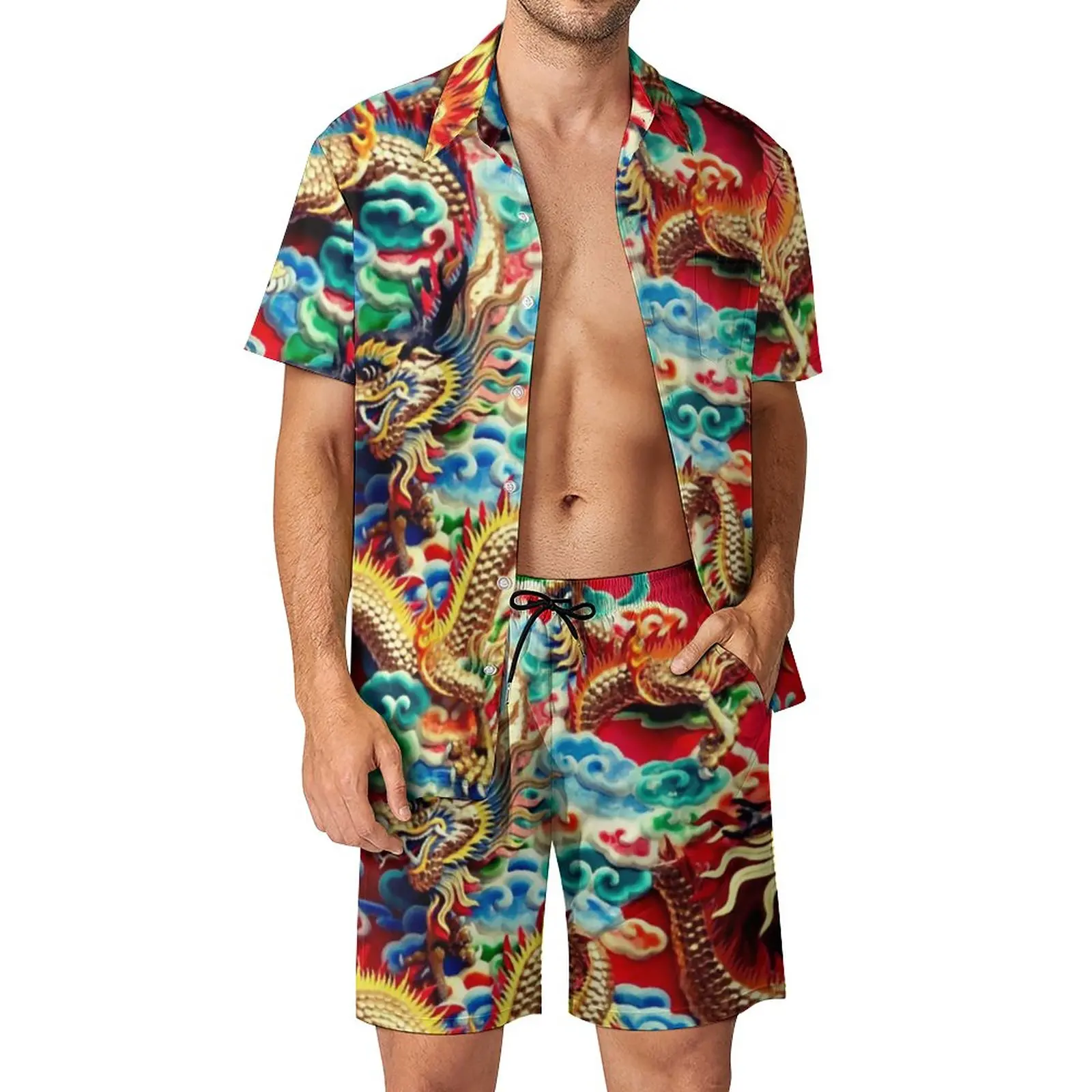 Gold Chinese Dragon Men Sets Mythical Animal Casual Shirt Set Vintage Vacation Shorts Summer Suit Two-piece Big Size
Gold Chinese Dragon Men Sets Mythical Animal Casual Shirt Set Vintage Vacation Shorts Summer Suit Two-piece Big Size