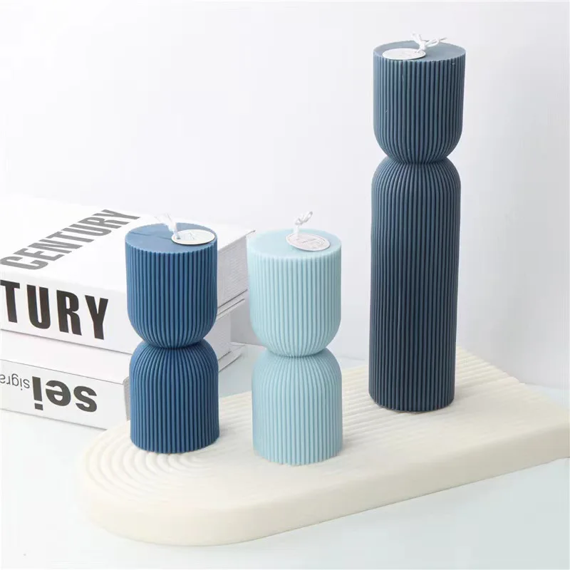

DIY Stripe Cylindrical Silicone Candle Mold Handmade Geometric Scented Candle Plaster Soy Wax Resin Soap Mould Cake Molds Gifts