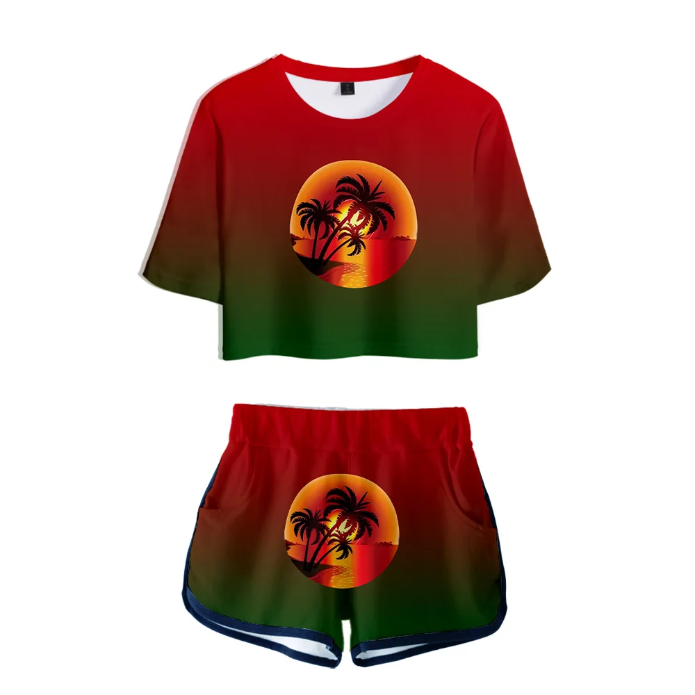 Palm Trees In The Sun Summer Women's Sportswear Two-piece Short-sleeved Crop Top Shorts T-shirt Women's Suit 3D Printing O-Neck
Palm Trees In The Sun Summer Women's Sportswear Two-piece Short-sleeved Crop Top Shorts T-shirt Women's Suit 3D Printing O-Neck