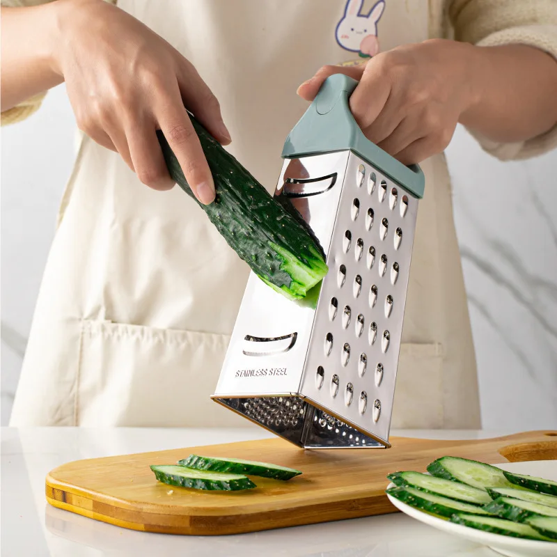 

4 Sided Stainless Steel Blades Household Box Grater Container Multipurpose Vegetables Cutter Kitchen Tools Manual Cheese Slicer