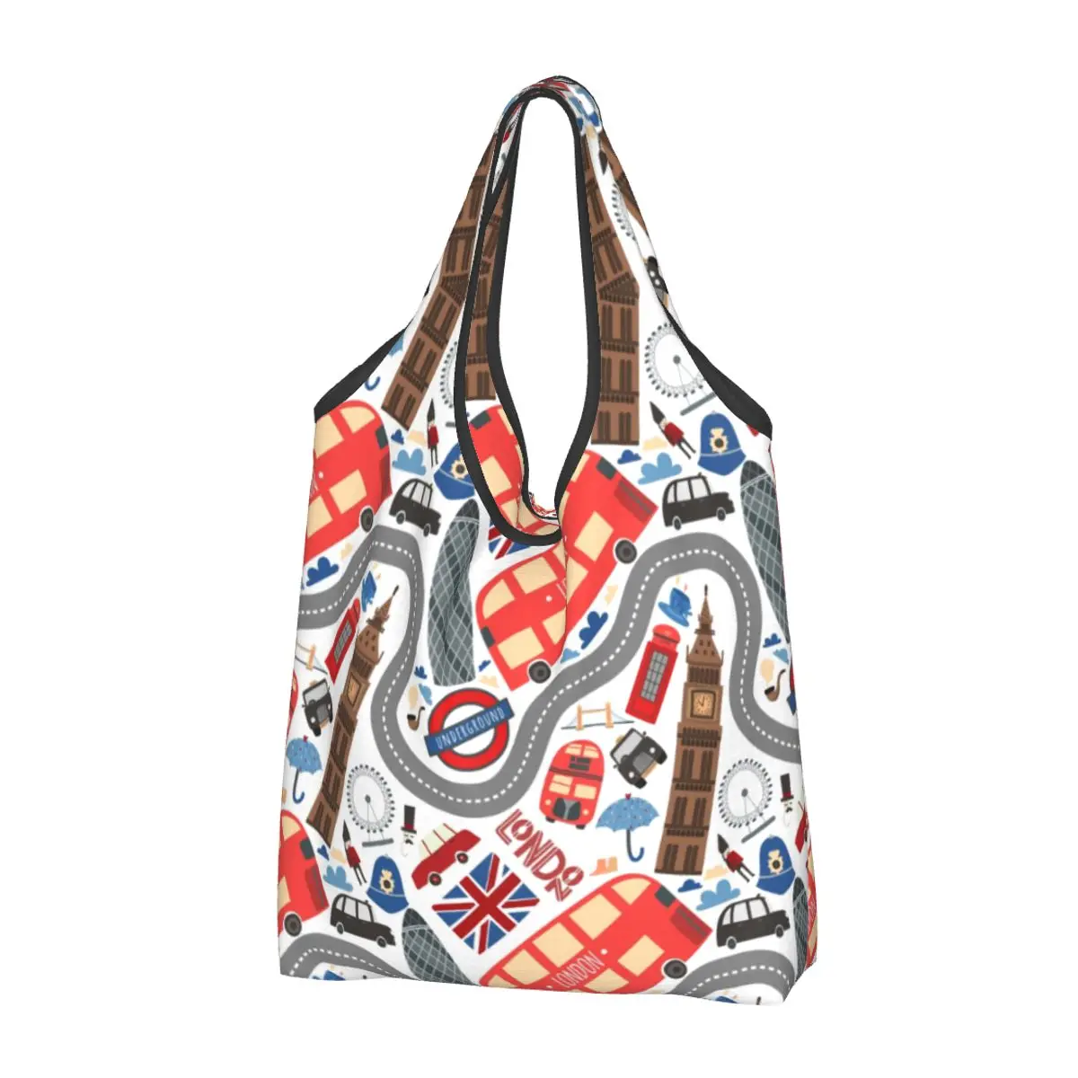 Funny London Doodles Pattern Shopping Tote Bags Portable British Flag Red Bus Groceries Shopper Shoulder Bag
Funny London Doodles Pattern Shopping Tote Bags Portable British Flag Red Bus Groceries Shopper Shoulder Bag