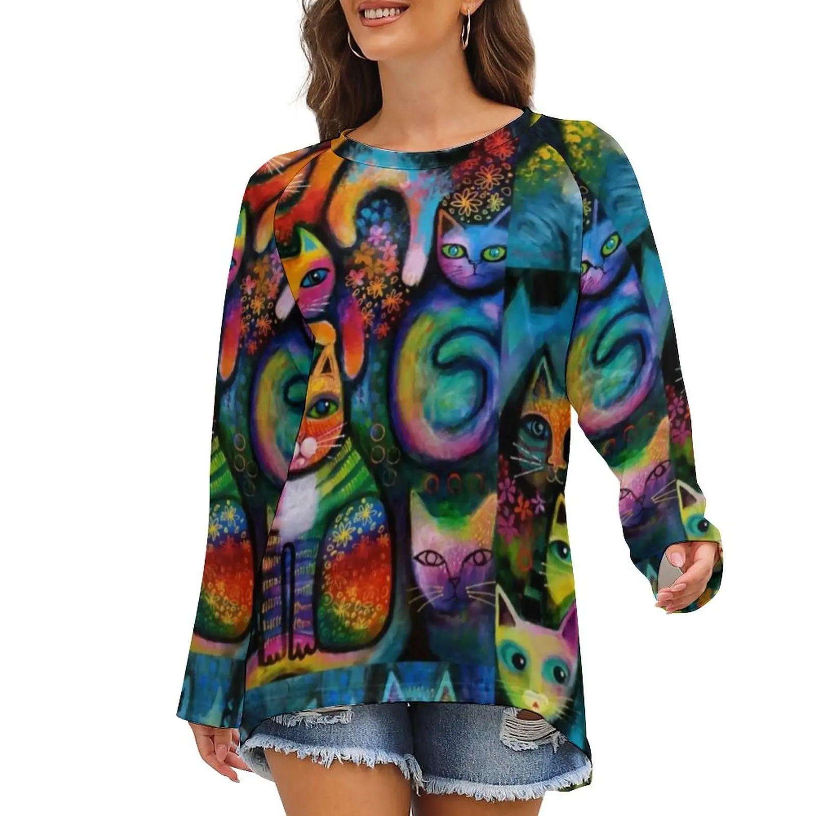 Abstract Cat T Shirt Rainbow Cats Acrylics Simple Long Sleeve T-Shirts Woman Classic Tshirt Oversize Print Tops Gift Idea
Abstract Cat T Shirt Rainbow Cats Acrylics Simple Long Sleeve T-Shirts Woman Classic Tshirt Oversize Print Tops Gift Idea