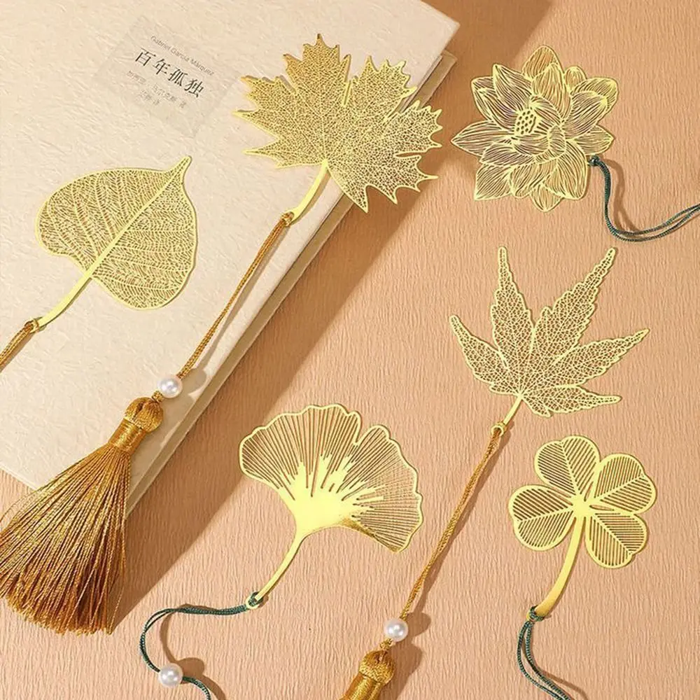 

Creative Metal Leaf Vein Tassels Bookmark Chinese Style Hollowed Apricot Leaf Maple Leaf Book Paginator Student Stationery Gifts