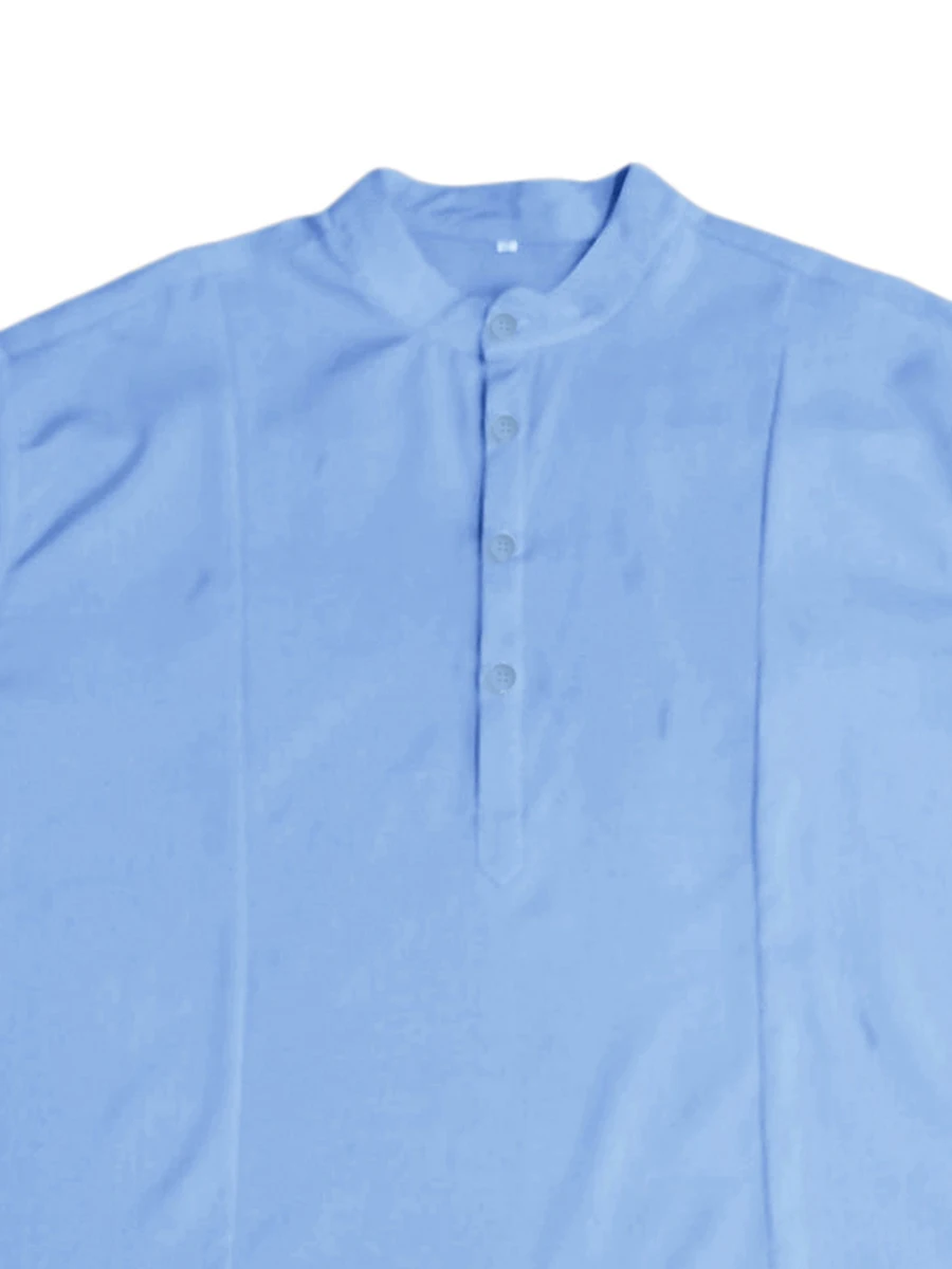 

WangsCanis Camicia da uomo con bottoni a collo rotondo t-shirt tinta unita a maniche corte casual A blu marino M