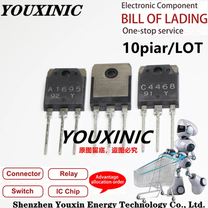 YOUXINIC 100% New Imported Original 2SA1695-Y 2SC4468-Y 2SA1695 2SC4468 A1695 C4468 TO-247 Power Amplifier Transistor
YOUXINIC 100% New Imported Original 2SA1695-Y 2SC4468-Y 2SA1695 2SC4468 A1695 C4468 TO-247 Power Amplifier Transistor