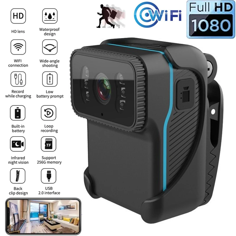 

CS02 Mini Action Camera 1080P HD Portable Body WiFi DV Camcorder Loop Recording Support TF Card Night Vision Micro Cam MP4 Video
