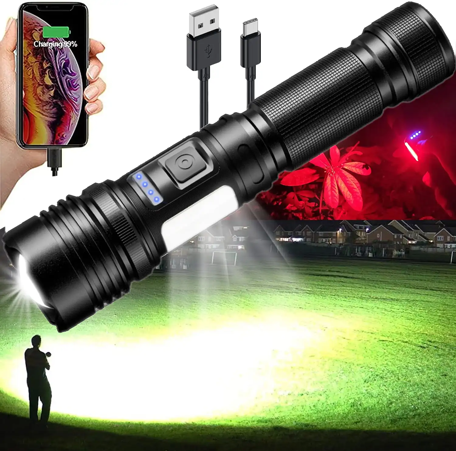 Rechargeable Flashlight 20000 High Lumens, ERAMONG Super Bright LED Flashlight with COB Work Light, USB C, 7 Modes, Zoomable, IP
Rechargeable Flashlight 20000 High Lumens, ERAMONG Super Bright LED Flashlight with COB Work Light, USB C, 7 Modes, Zoomable, IP