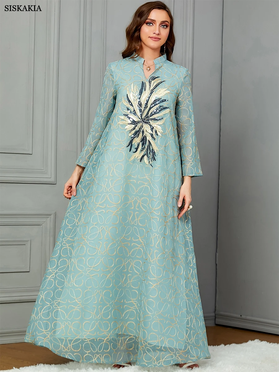Siskakia Ethnic Caftan Marocain Femme Jalabiyat Arabic Islamic Dresses Solid Sequins Embroidery Loose Robe Musulmane Clothing
Siskakia Ethnic Caftan Marocain Femme Jalabiyat Arabic Islamic Dresses Solid Sequins Embroidery Loose Robe Musulmane Clothing