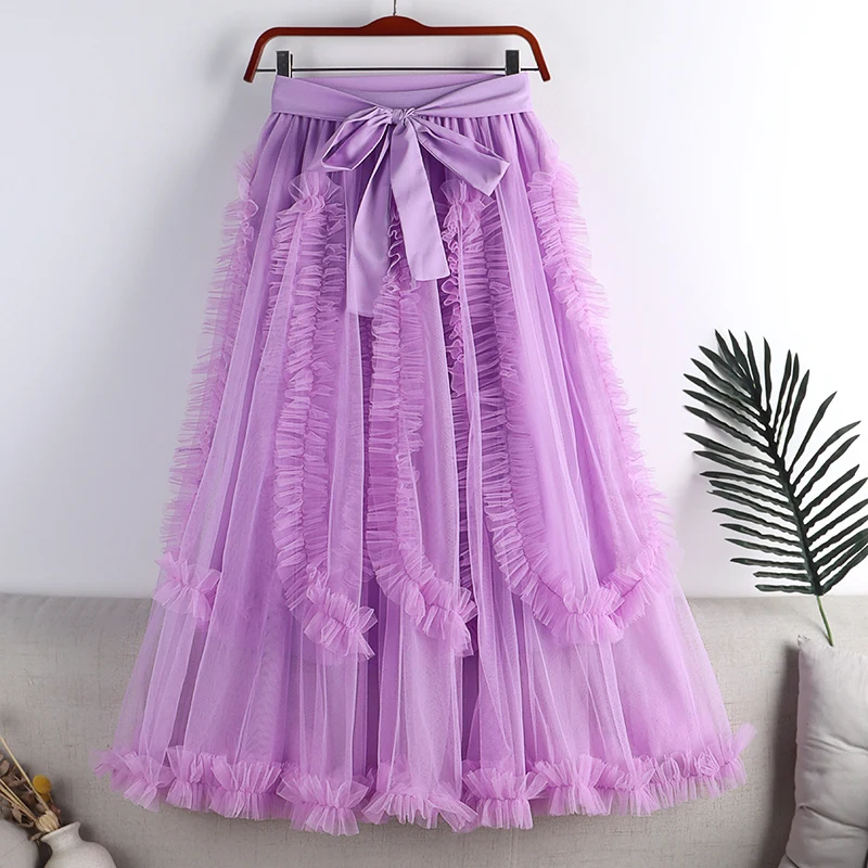 Sweet Wave Fungus Patchwork A-line Long Tulle Skirts with Bowknot Fluffy Flared Calf Long Mesh Skirt Blue Pink Purple
Sweet Wave Fungus Patchwork A-line Long Tulle Skirts with Bowknot Fluffy Flared Calf Long Mesh Skirt Blue Pink Purple
