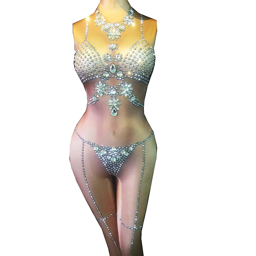 Shining Rhinestones Sleeveless Skinny Stretch Women Jumpsuits Nude Spandex Romper Pole Dancing Bodysuits Nightclub Costumes
Shining Rhinestones Sleeveless Skinny Stretch Women Jumpsuits Nude Spandex Romper Pole Dancing Bodysuits Nightclub Costumes