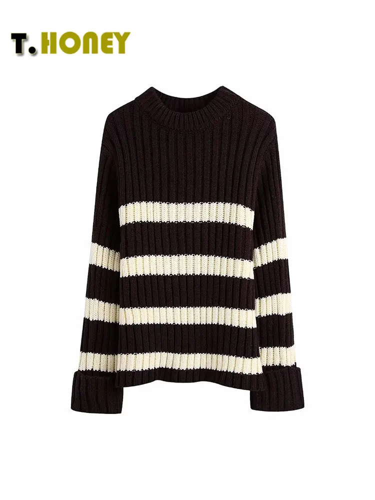 TELLHONEY Women Fashion O-Neck Striped Knitted Pullover Tops Female Casual Long Sleeves Loose Thick Warm Sweater
TELLHONEY Women Fashion O-Neck Striped Knitted Pullover Tops Female Casual Long Sleeves Loose Thick Warm Sweater