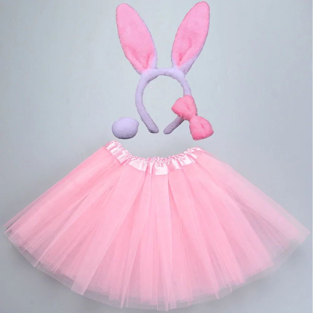 

Girl Rabbit Costume Bunny Dressed Up Headband Tutu Skirt Tail Bow Tie Party Gift Cosplay Easter Halloween Carnival Birthday