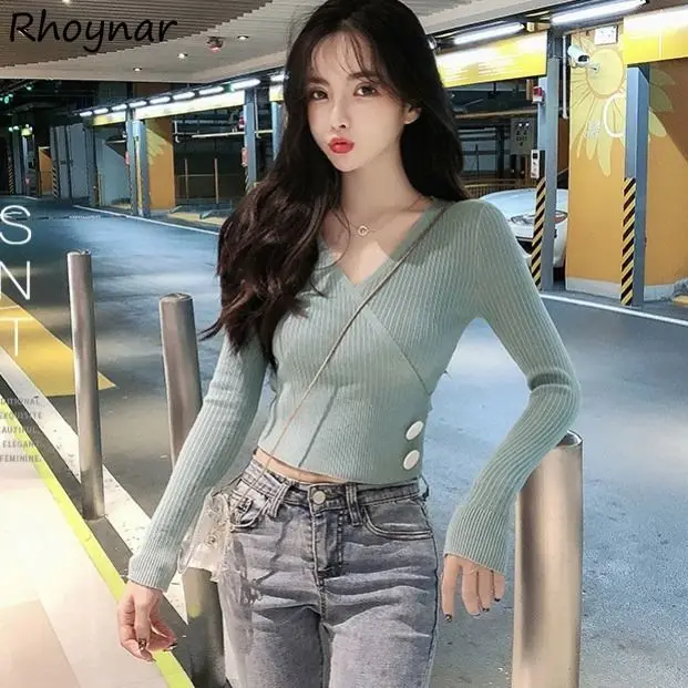 Pullovers Women Autumn Pure Color Design Button Slim Crop Top Fashion Casual V-neck Knitting Long-sleeve Elegant Streetwear Cozy
Pullovers Women Autumn Pure Color Design Button Slim Crop Top Fashion Casual V-neck Knitting Long-sleeve Elegant Streetwear Cozy