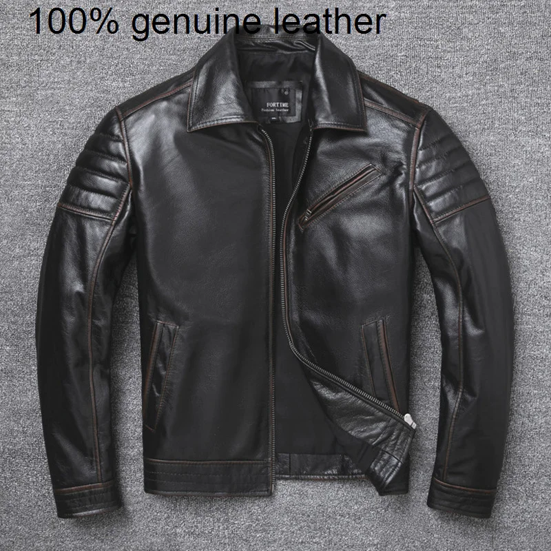 

Качественная распродажа, винтажная коричневая модель мотоцикла, яркая Модель. Мужская популярная тонкая куртка из натуральной кожи. Искусственная кожа